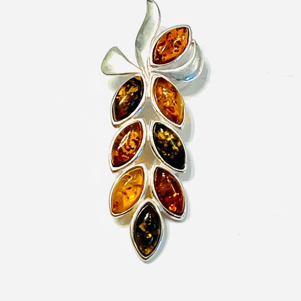 Baltic Amber Flower Pendant Multi-Color Sterling Silver Floral Jewelry 43$